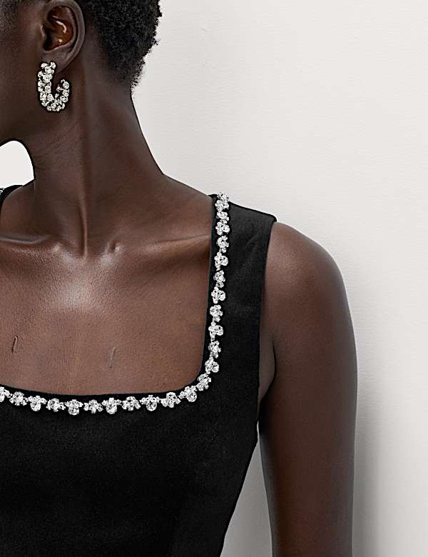 Velvet Embellished Detail Fitted Peplum Top - AT