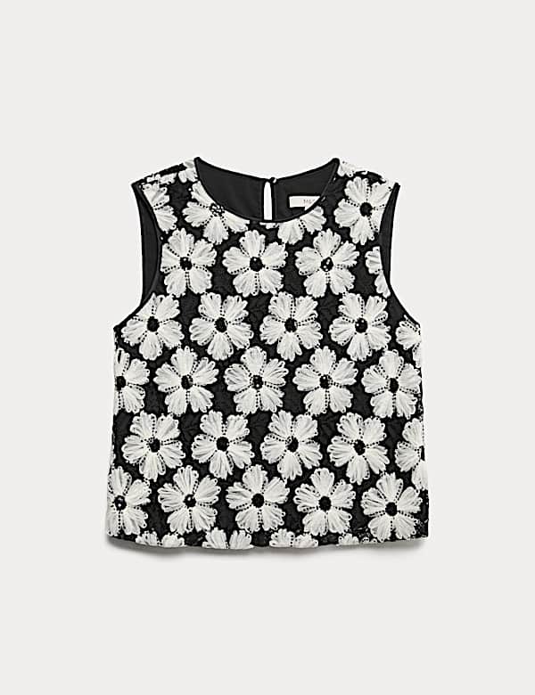 Shell-Oberteil mit Verzierung und Blumenmuster - AT