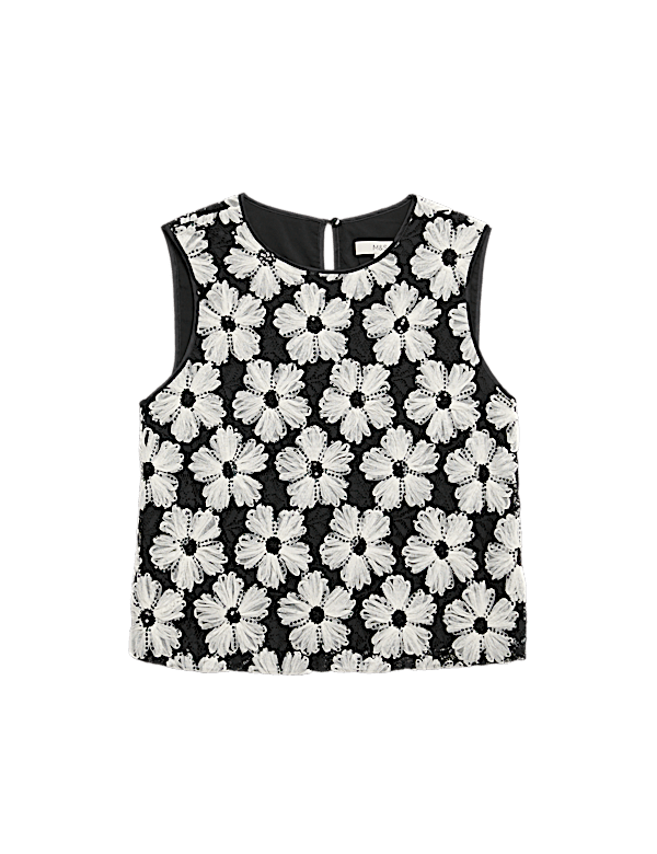 Sequin Embellished Floral Shell Top