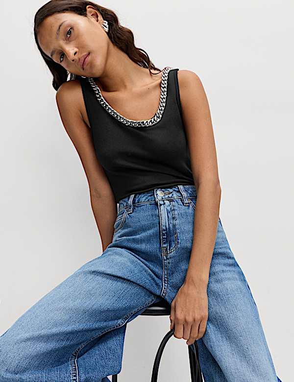 Chain Detail Scoop Neck Cami Top - SE