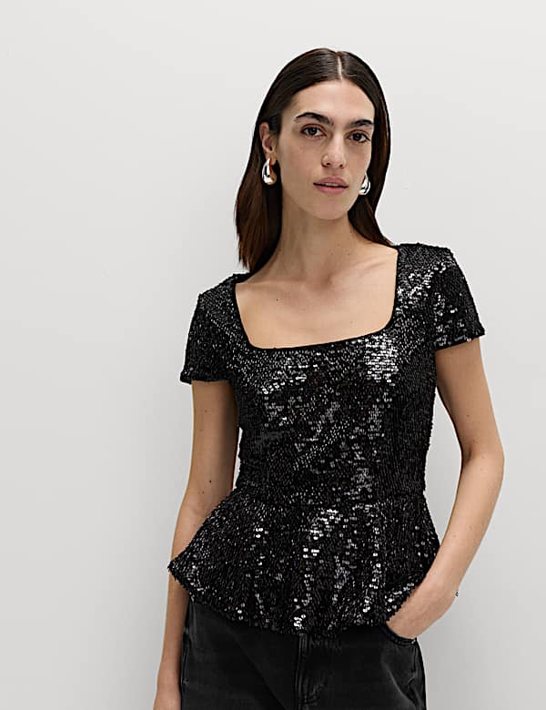 Sequin Peplum Fitted Top - CN