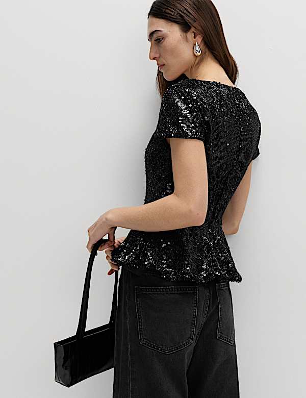 Sequin Peplum Fitted Top - CN