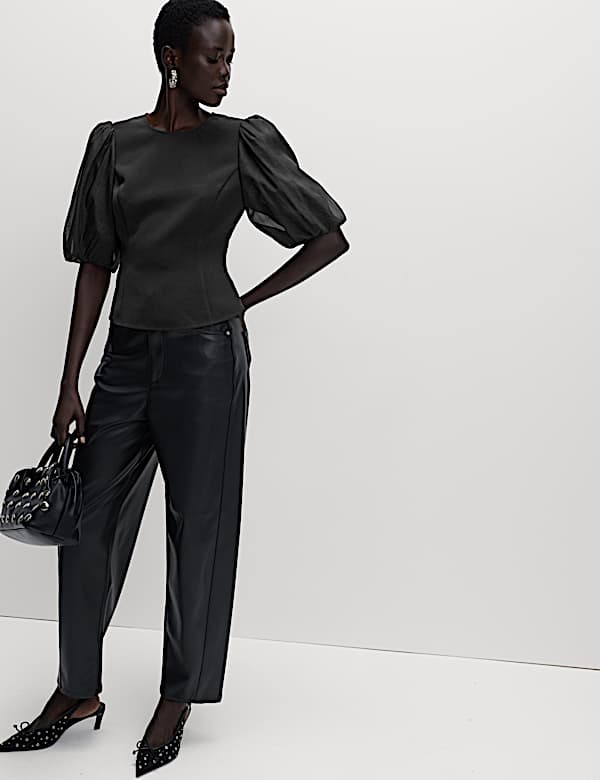 Atasan Lengan Puff Berikat Pinggang Organza - ID