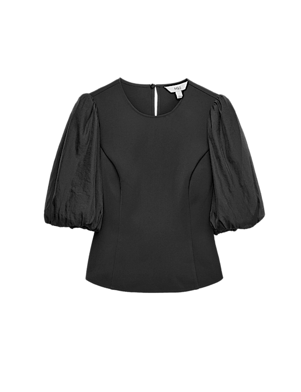 Organza Waisted Puff Sleeve Top