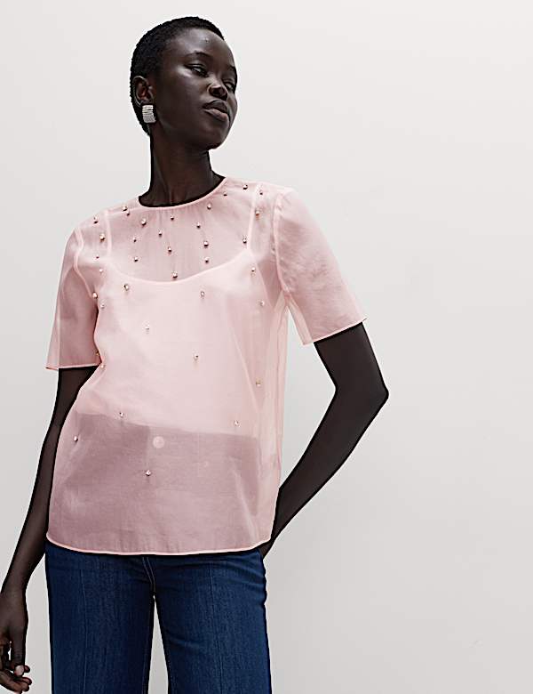 Organzový top zdobený s kulatým výstřihem - CZ