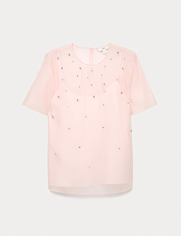 Organzový top zdobený s kulatým výstřihem - CZ