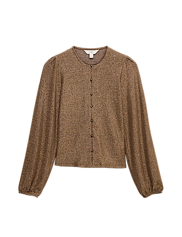 Sparkly Button Through Blouson Sleeve Top