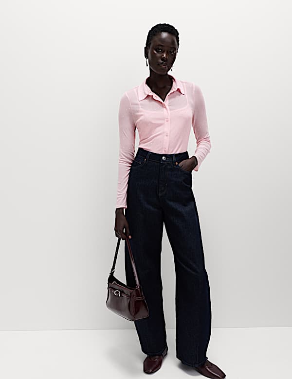 Mesh Embellished Fitted Shirt - RS