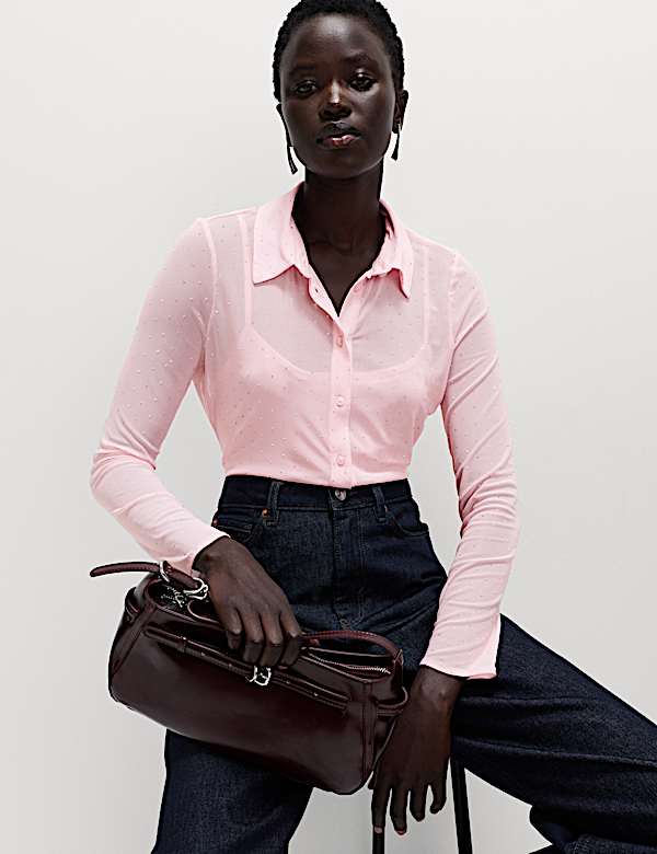 Mesh Embellished Fitted Shirt - RS