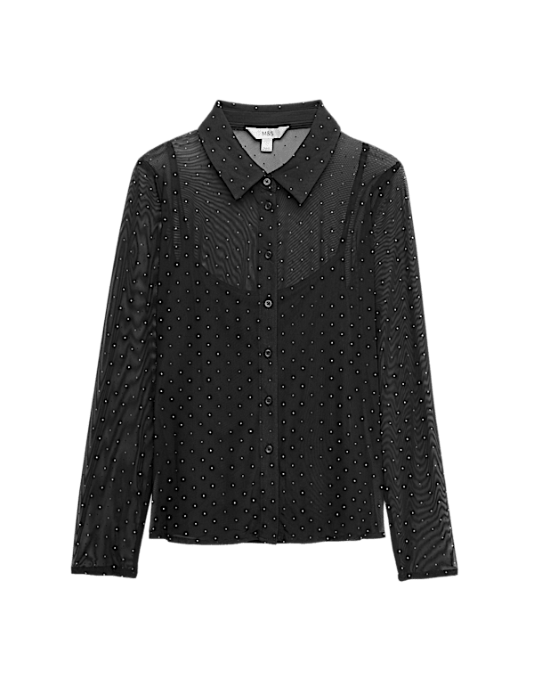 Mesh Embellished Fitted Shirt