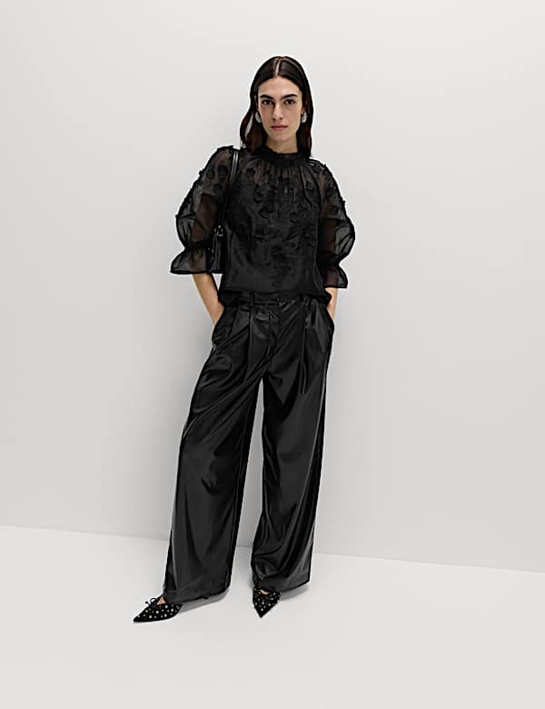 Organza Embroidered Floral High Neck Blouse - PT