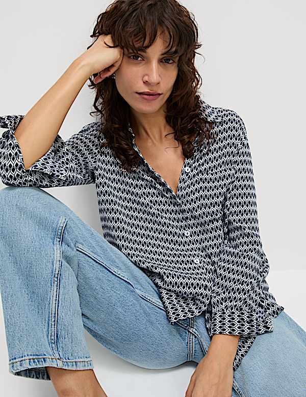 Geometric Collared Button Through Shirt