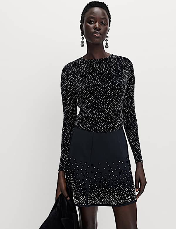 Mesh Jersey Rhinestone Embellished Top - FI