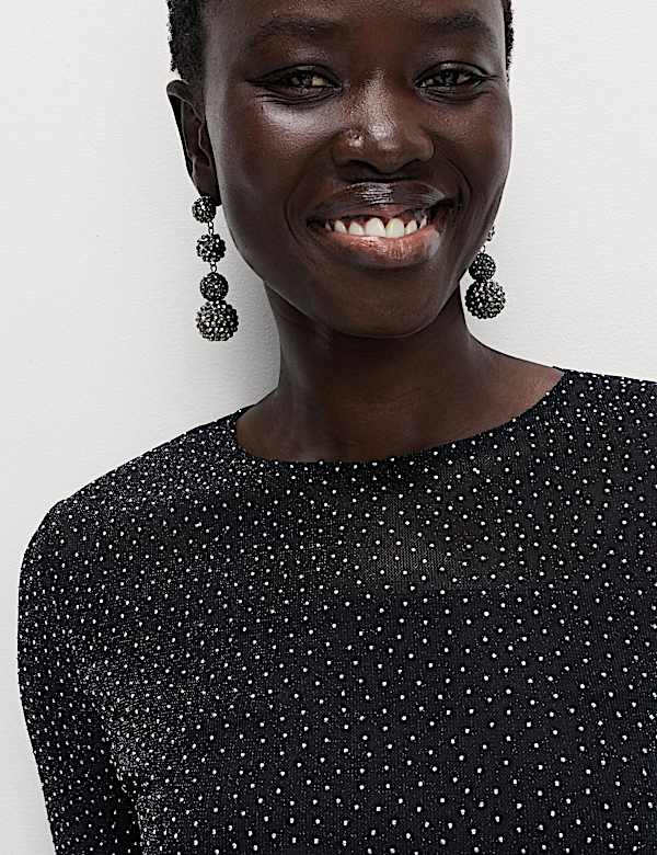 Mesh Jersey Rhinestone Embellished Top - FI