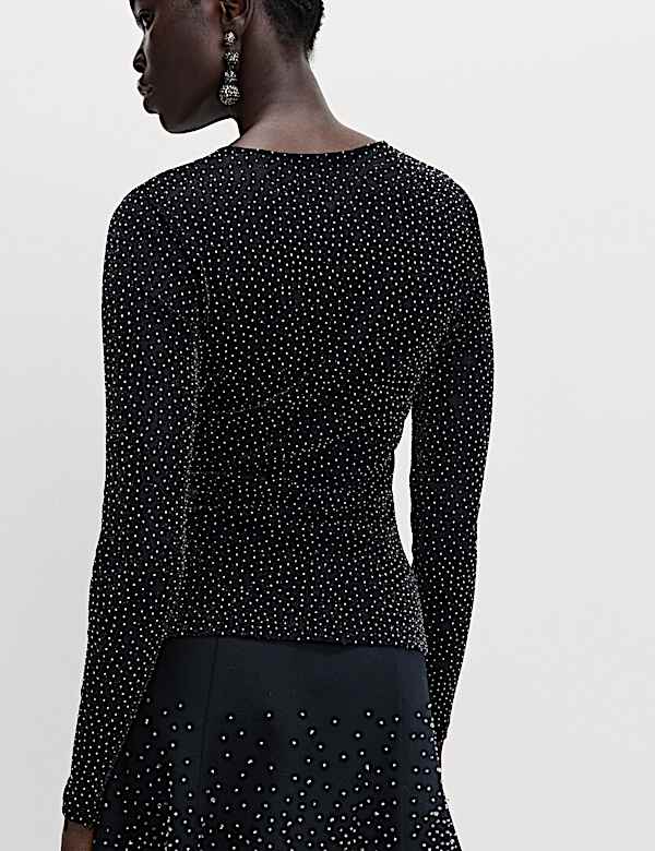 Mesh Jersey Rhinestone Embellished Top - FI