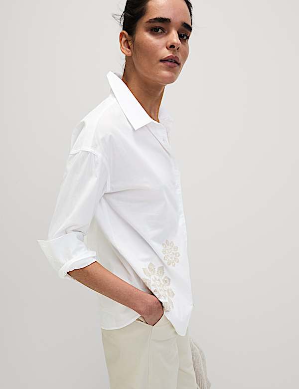 Pure Cotton Embroidered Collared Shirt