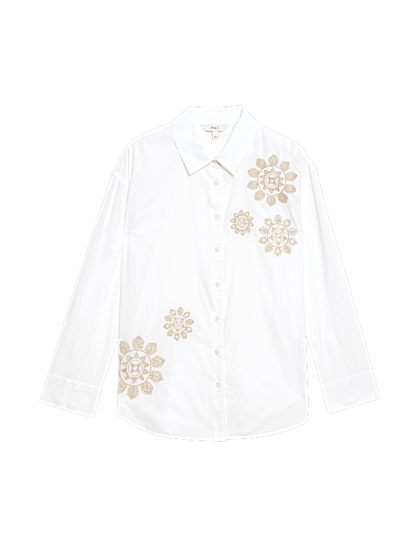 Pure Cotton Embroidered Collared Shirt