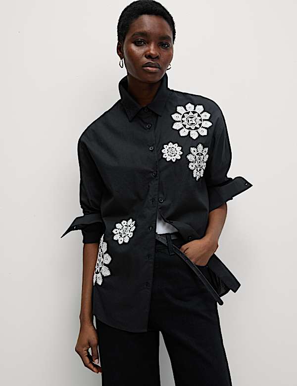 Pure Cotton Embroidered Collared Shirt