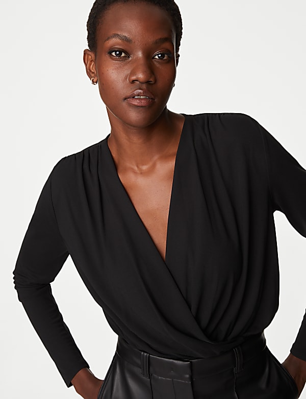 Long sleeve wrap bodysuit hotsell