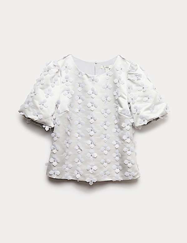 Top en satin à motif fleuri appliqué avec décoration - LU