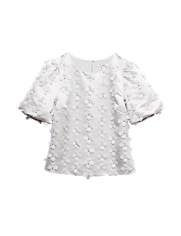 Satin Floral Appliqué Embellished Top