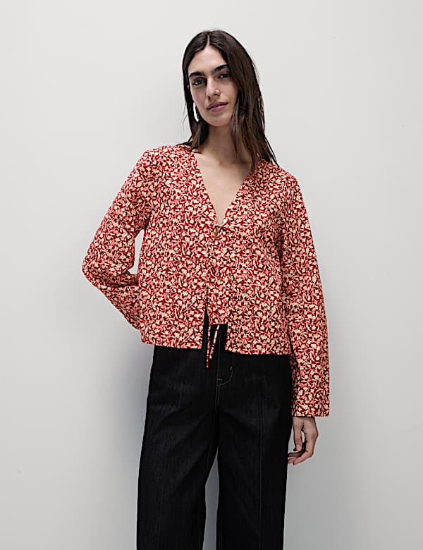 Pure Cotton Printed Tie Front Top