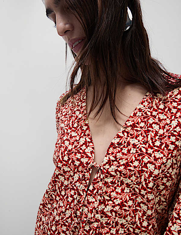 Pure Cotton Printed Tie Front Top