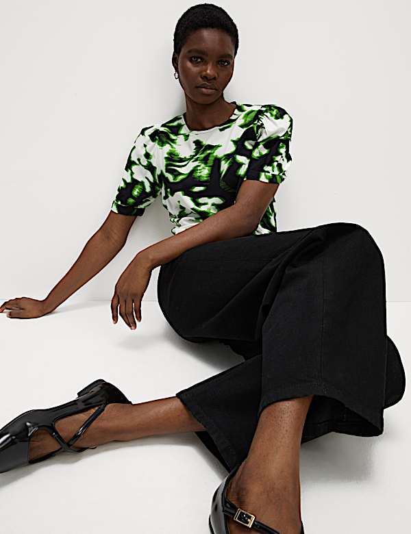 Printed Puff Sleeve Blouse - CH