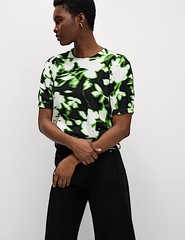 Printed Puff Sleeve Blouse - CH