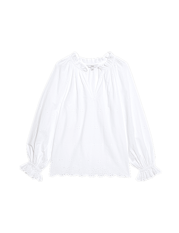 Pure Cotton Broderie Frill Detail Blouse