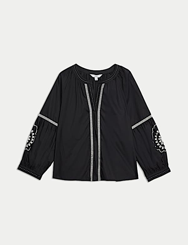 Pure Cotton Embroidered V-Neck Blouse - PT