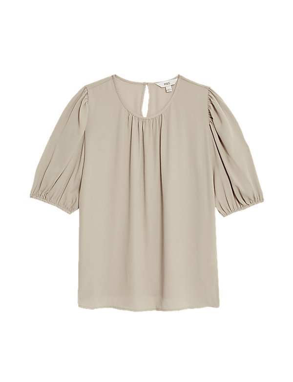 Round Neck Puff Sleeve Blouse