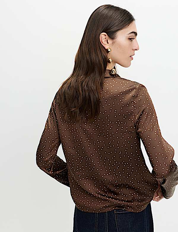 Satin Polka Dot Shawl Collar Shirt - DK