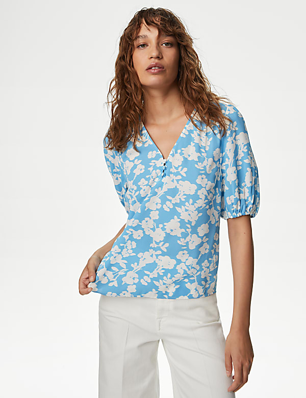 Floral V-Neck Blouse - HK