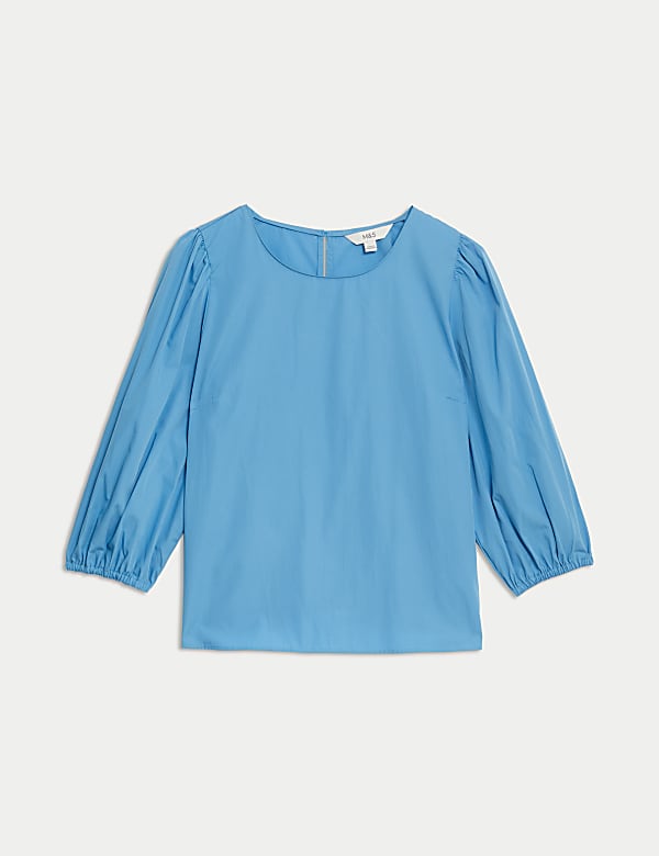 Pure Cotton Puff Sleeve Popover Blouse - BN