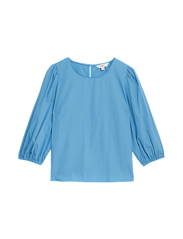 Pure Cotton Puff Sleeve Popover Blouse