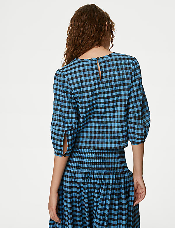 Cotton Blend Checked Blouse