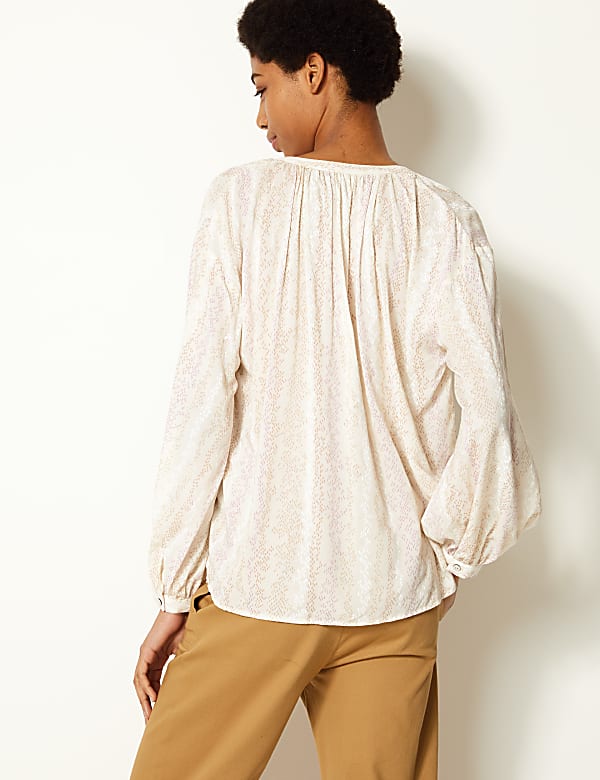 Animal Print Blouson Sleeve Blouse