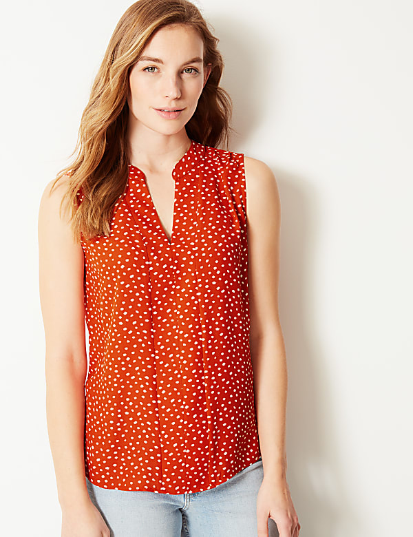 Polka Dot V-Neck Shell Top