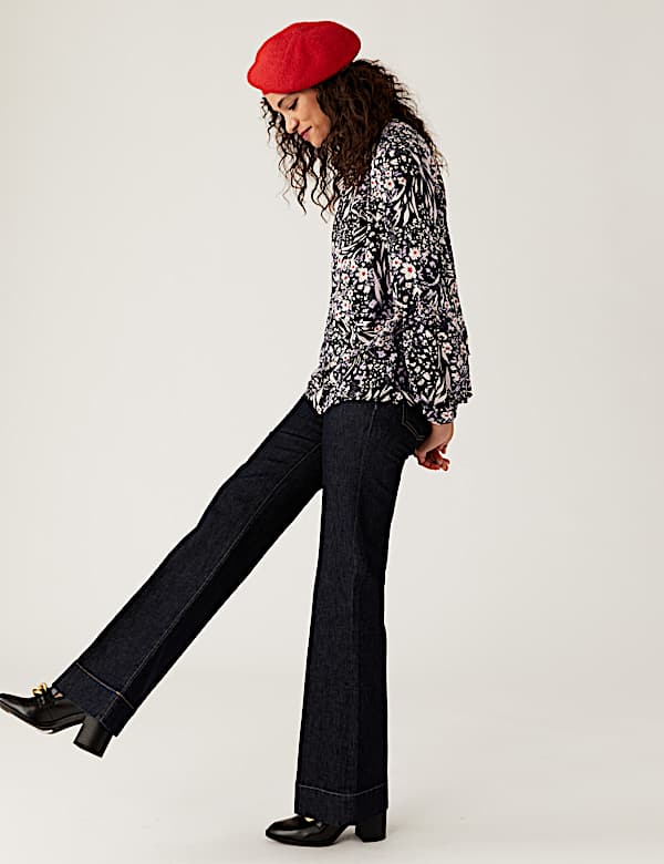 Star Print Sparkly Round Neck Blouse