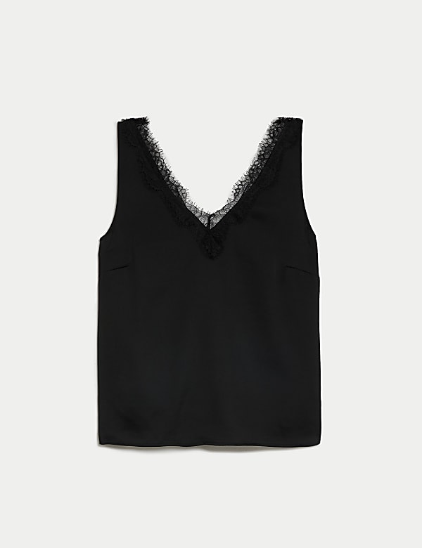 Top estilo camisola de escote en pico con detalle de encaje - ES