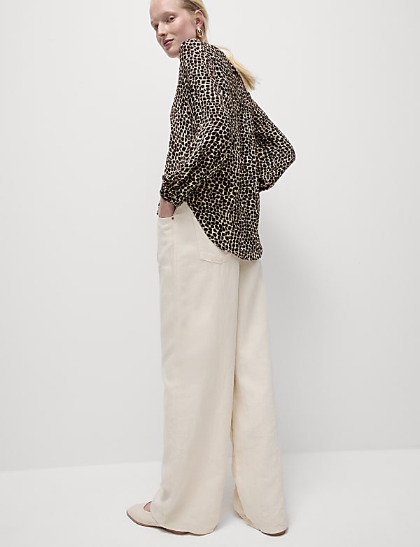 Animal Print V-Neck Popover Blouse