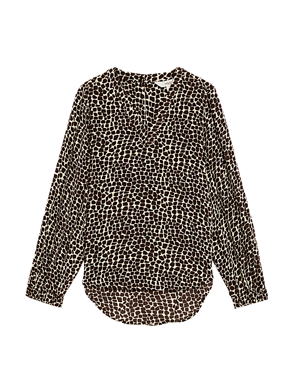 Animal Print V-Neck Popover Blouse