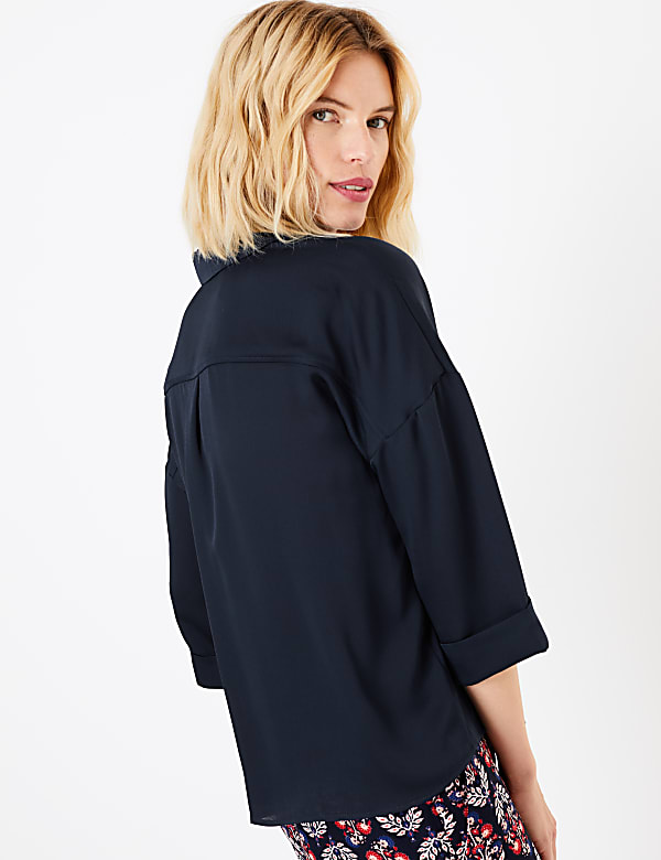 Oversized Satin 3/4 Sleeve Shirt