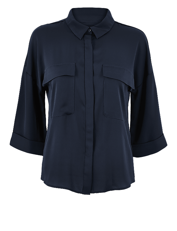 Oversized Satin 3/4 Sleeve Shirt