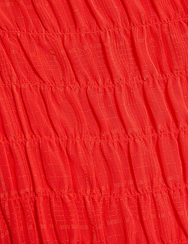 Shirred 3/4 Sleeve Button Through Blouse