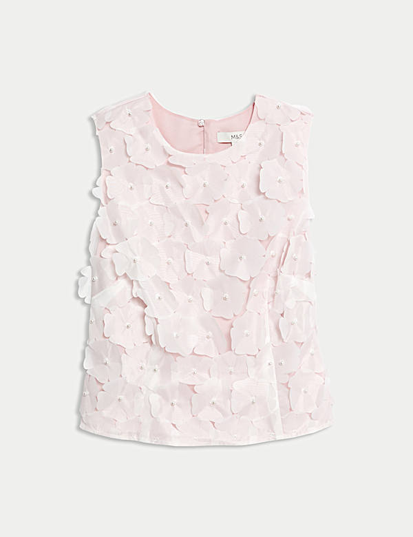 Applique Flower Detail Shell Top - CZ