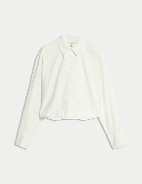 חולצת קרופ מכותנה עם צווארון ומכפלת בלון - IL