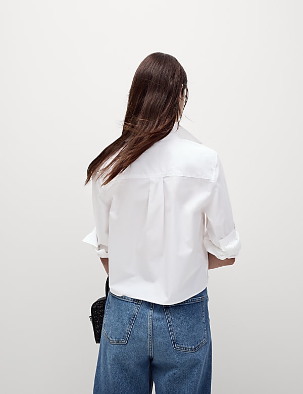 Pure Cotton Collared Cropped Shirt