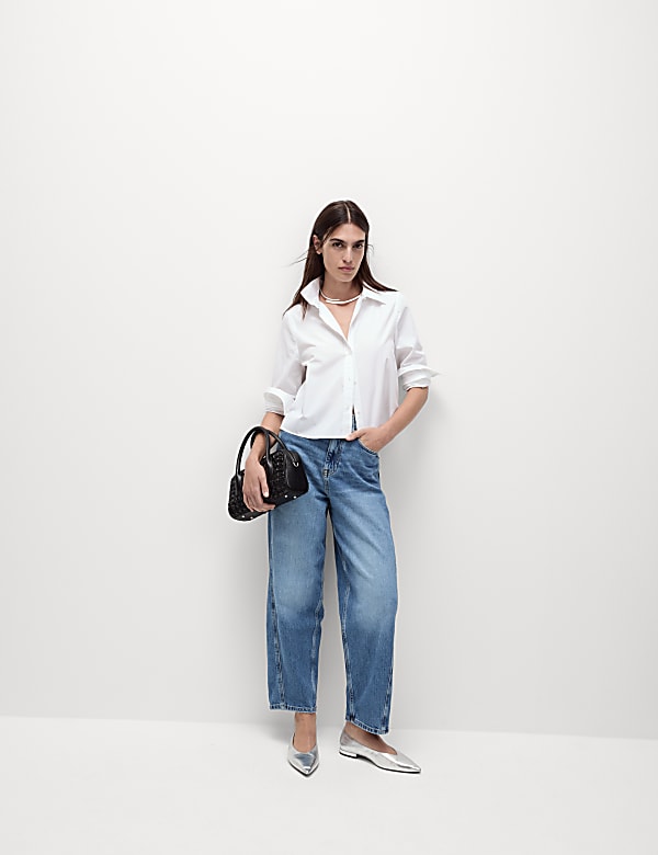 Pure Cotton Collared Cropped Shirt